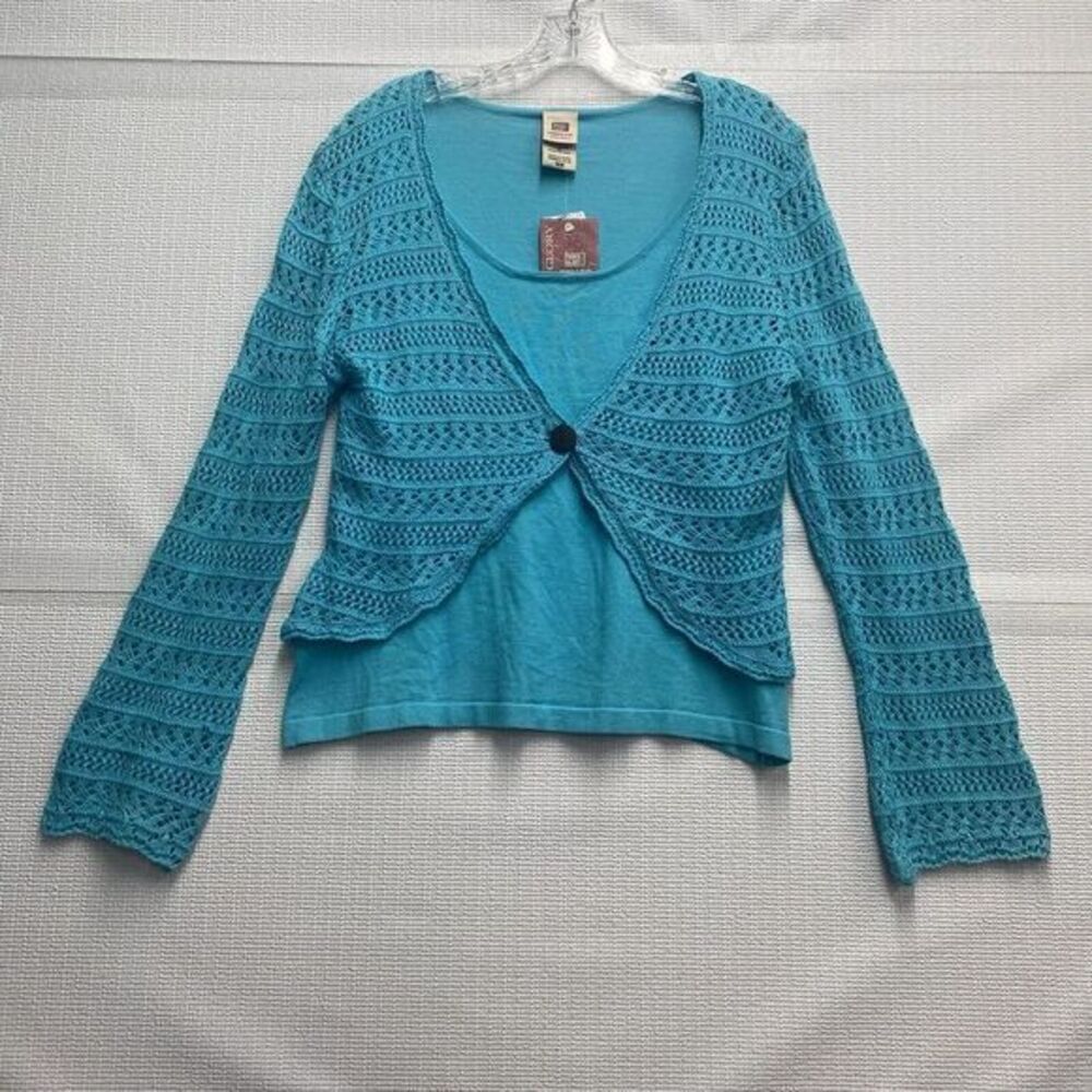 Faded Glory 16W Turquoise Crochet Fish Knit Bolero Shrug Cardigan Layered Look